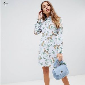 Neon Rose ASOS Blue Leopard Print Shirt Dress L
